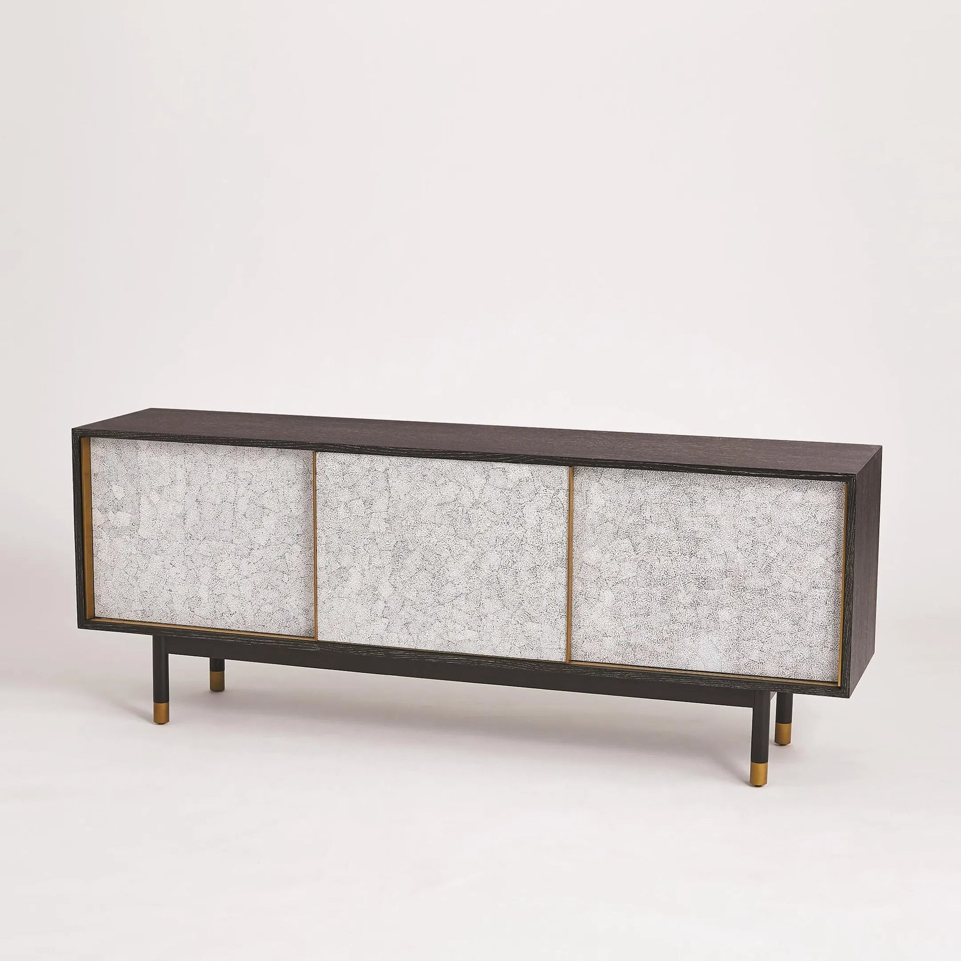 Ostara Media Cabinet by Global Views in acacia, oak. Made from beech, mdf, brass sabots, egg shell in a modern style.