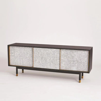 Ostara Media Cabinet by Global Views in acacia, oak. Made from beech, mdf, brass sabots, egg shell in a modern style.