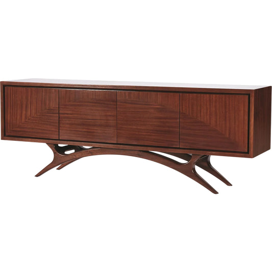 Swoop Media Cabinet by Global Views in dark walnut, satin lacquer, mahogany. Made from solid marapolan, mahogany, mdf in a modern style.
