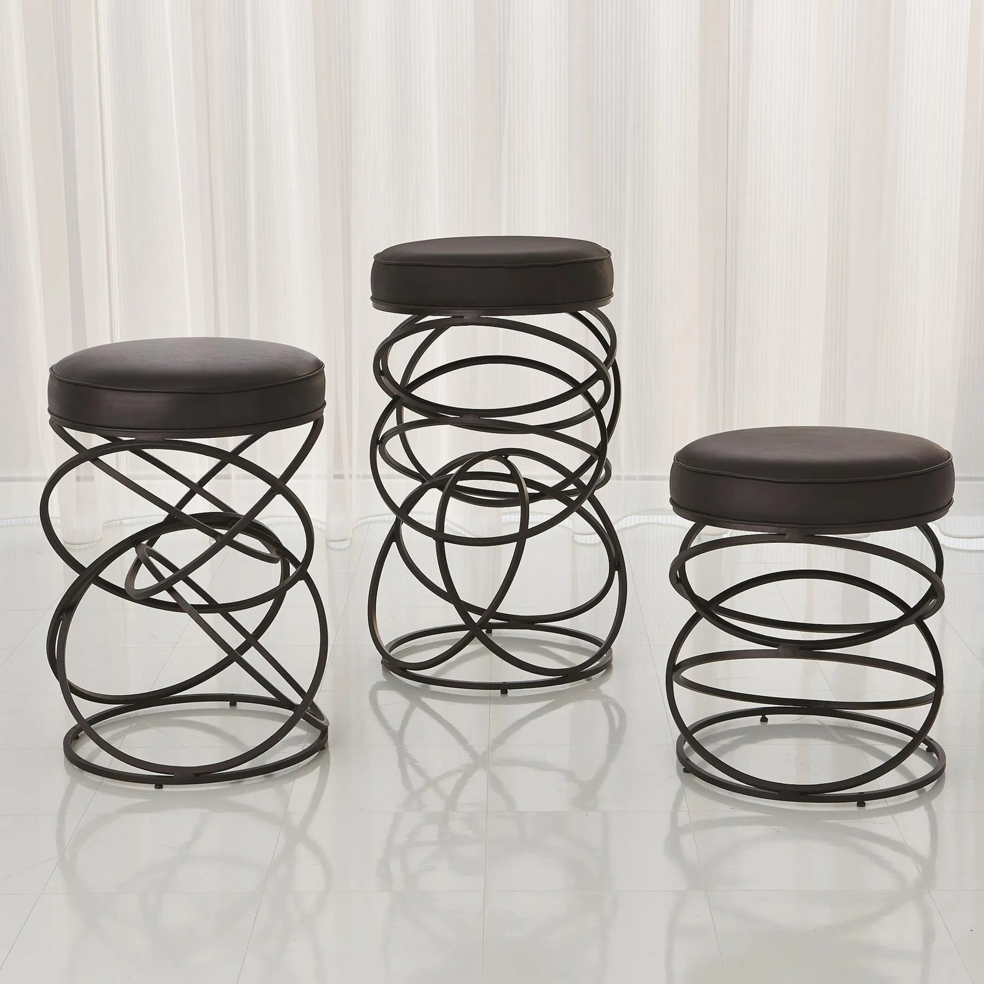 Ring Bar Stool by Global Views in brown, black powder coat. Made from iron in a modern style.