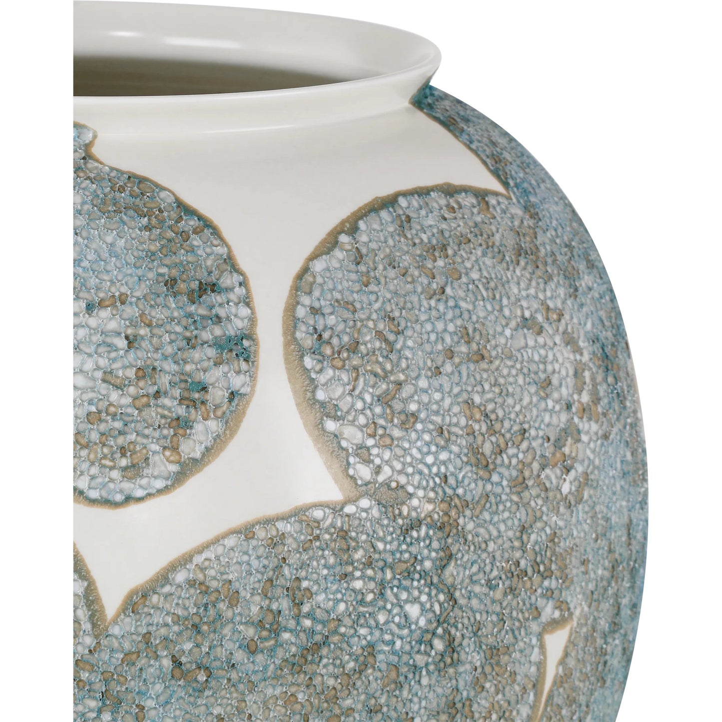 003 SI-2386962 | Closeup | Bloom Blue & Ivory Vase by Currey and Company in textured blue, off-white, gold. Made from porcelain in a modern style.