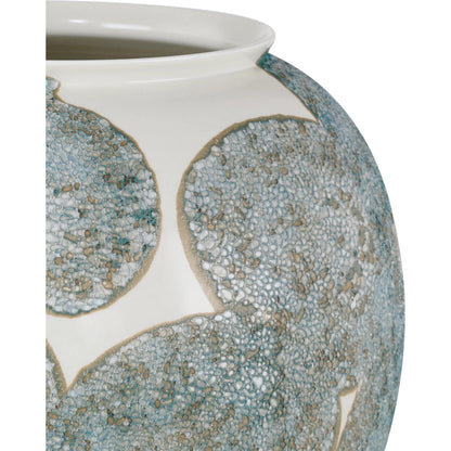 Bloom Blue & Ivory Vase by Currey and Company in textured blue, off-white, gold. Made from porcelain in a modern style.