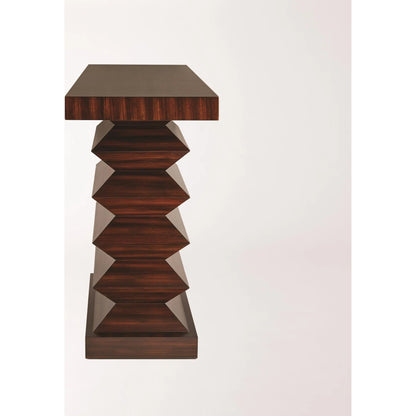 Zig Zag Console Table by Global Views in dark walnut, satin lacquer, zebra. Made from mdf, solid birch in a modern style.