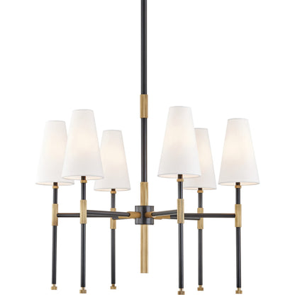 Bowery Chandelier by Hudson Valley in aged old bronze. Made from brass in a transitional style.