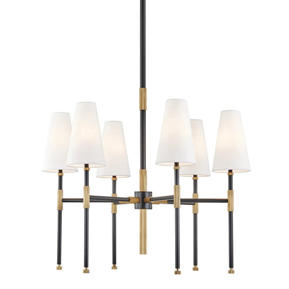 Bowery Chandelier by Hudson Valley in aged old bronze. Made from brass in a transitional style.
