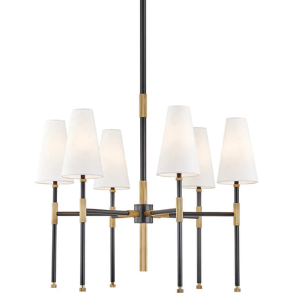 Bowery Chandelier by Hudson Valley in aged old bronze. Made from brass in a transitional style.