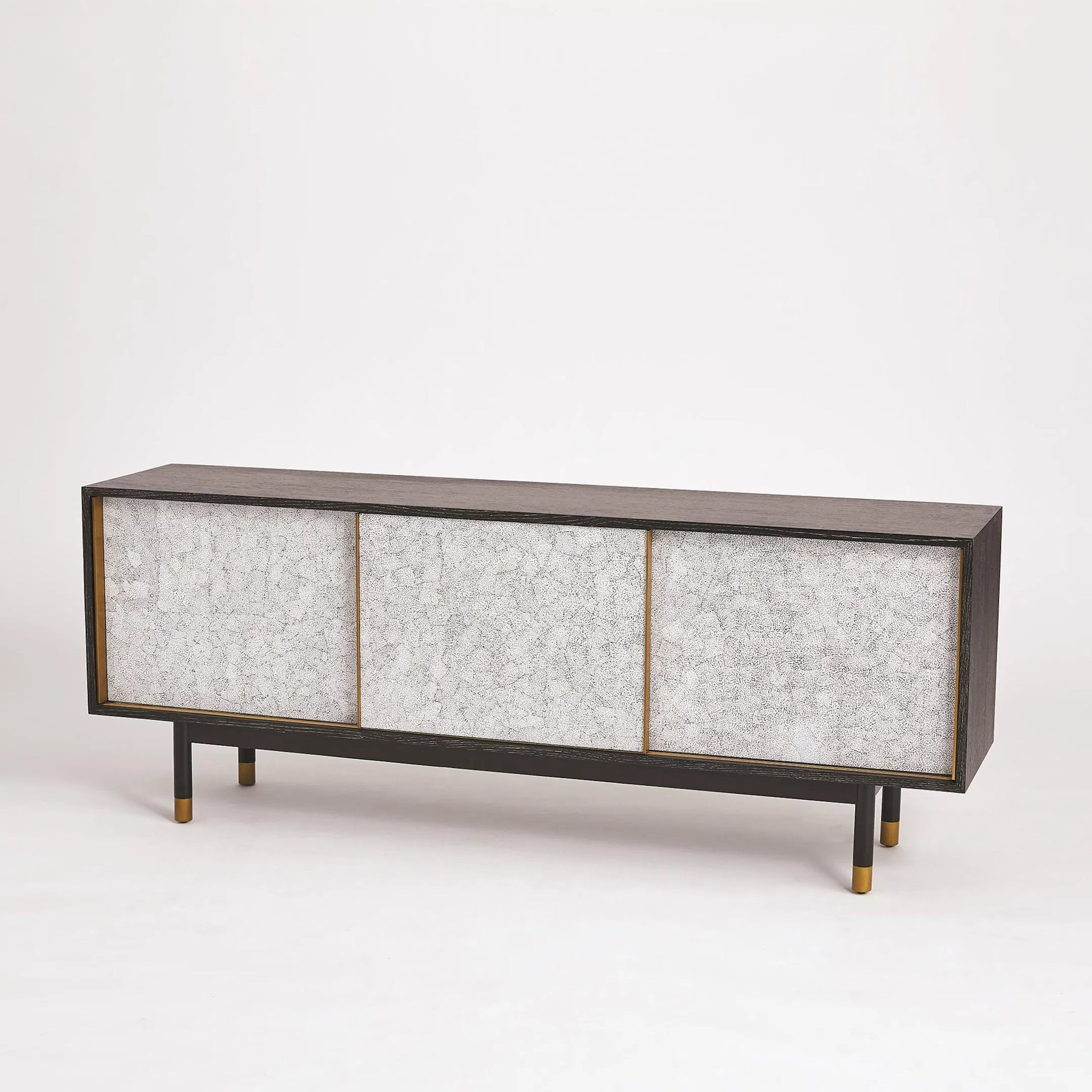 Ostara Media Cabinet by Global Views in acacia, oak. Made from beech, mdf, brass sabots, egg shell in a modern style.