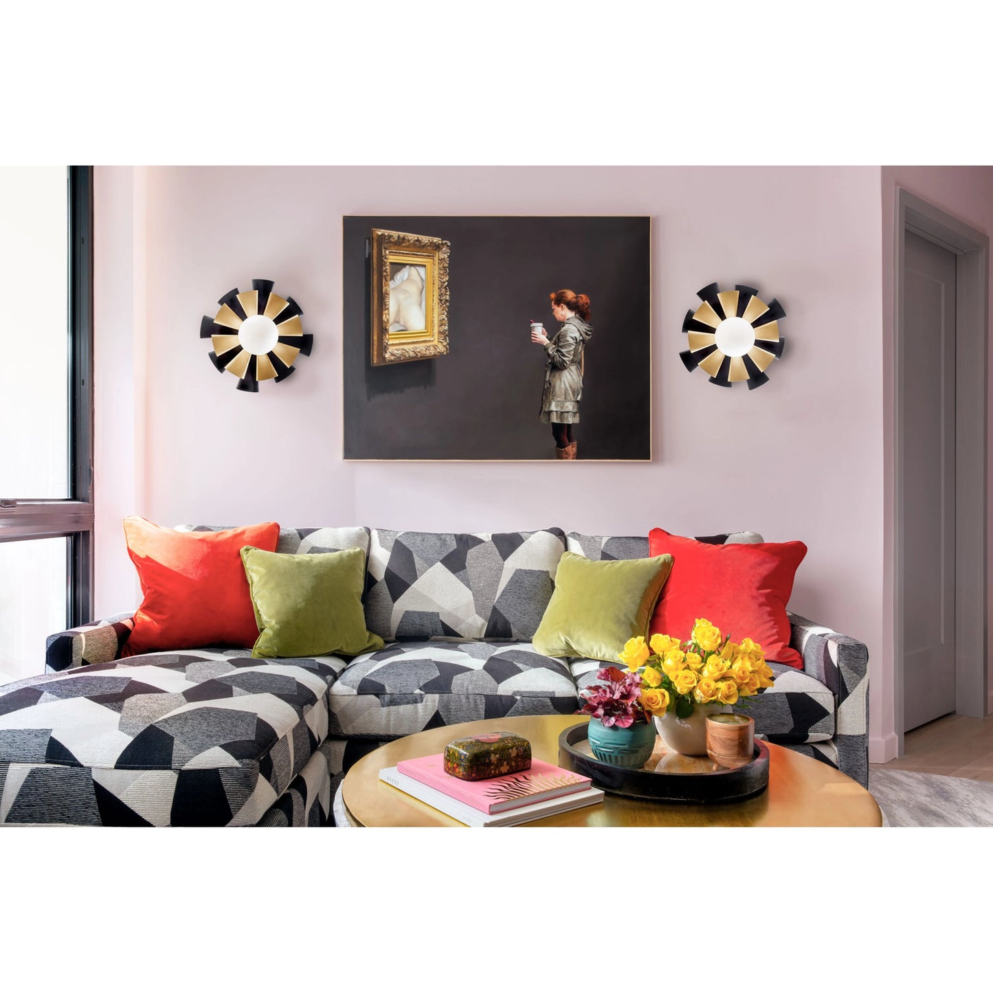 003 SI-1991351 | Additional Silo | Daphne Convertible Flush Mount/Sconce by Varaluz in matte black/french gold. Made from unique in a modern style.