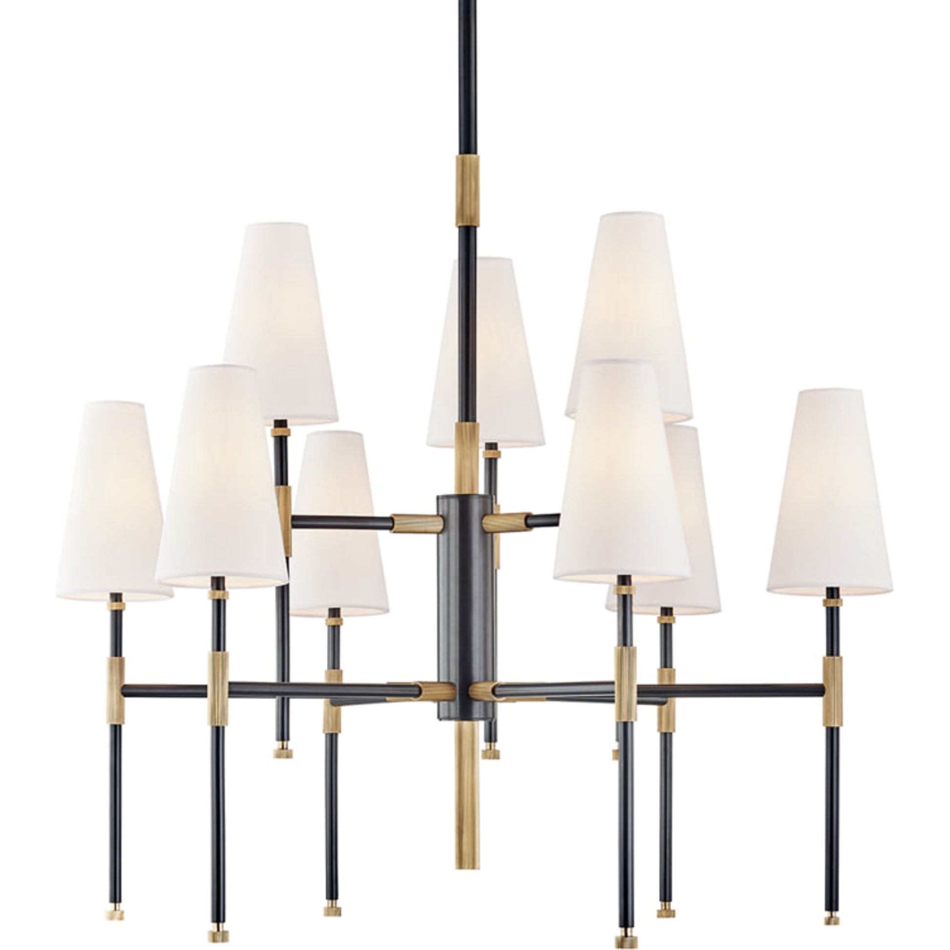 Bowery Chandelier by Hudson Valley in aged old bronze. Made from brass in a transitional style.