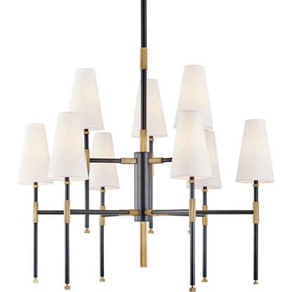 Bowery Chandelier by Hudson Valley in aged old bronze. Made from brass in a transitional style.