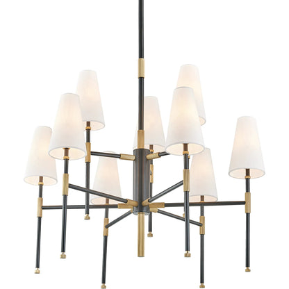 Bowery Chandelier by Hudson Valley in aged old bronze. Made from brass in a transitional style.