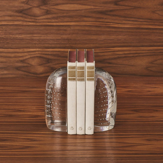 Iceberg Bookends by Global Views. Made from art glass in a modern style.