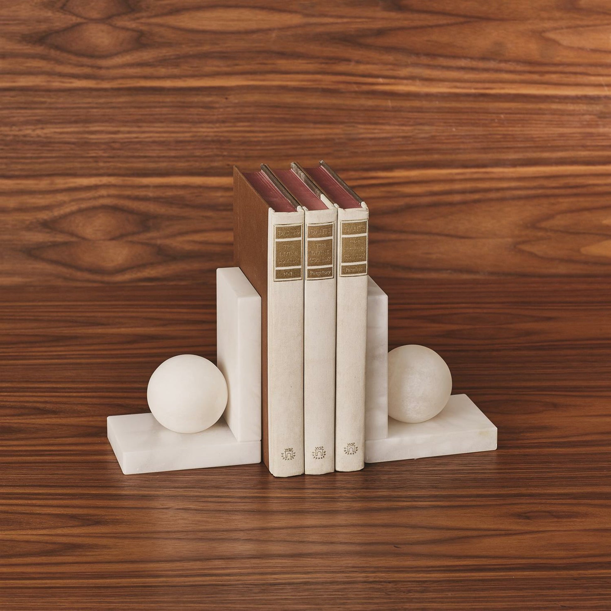 Alabaster Ball Bookends by Global Views. Made from alabaster in a modern style.
