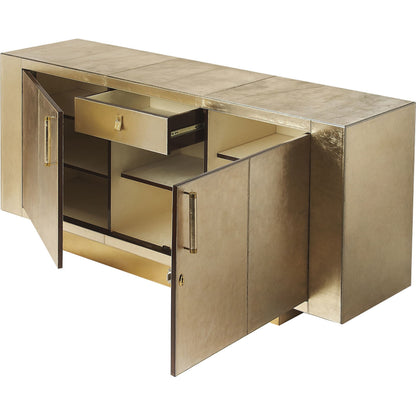 Francois Buffet by Butler Specialty Company in gold and cosmopolitan. Made from marandi wood solids, mdf, leather, polysuede cloth, brass in a eclectic & global style.