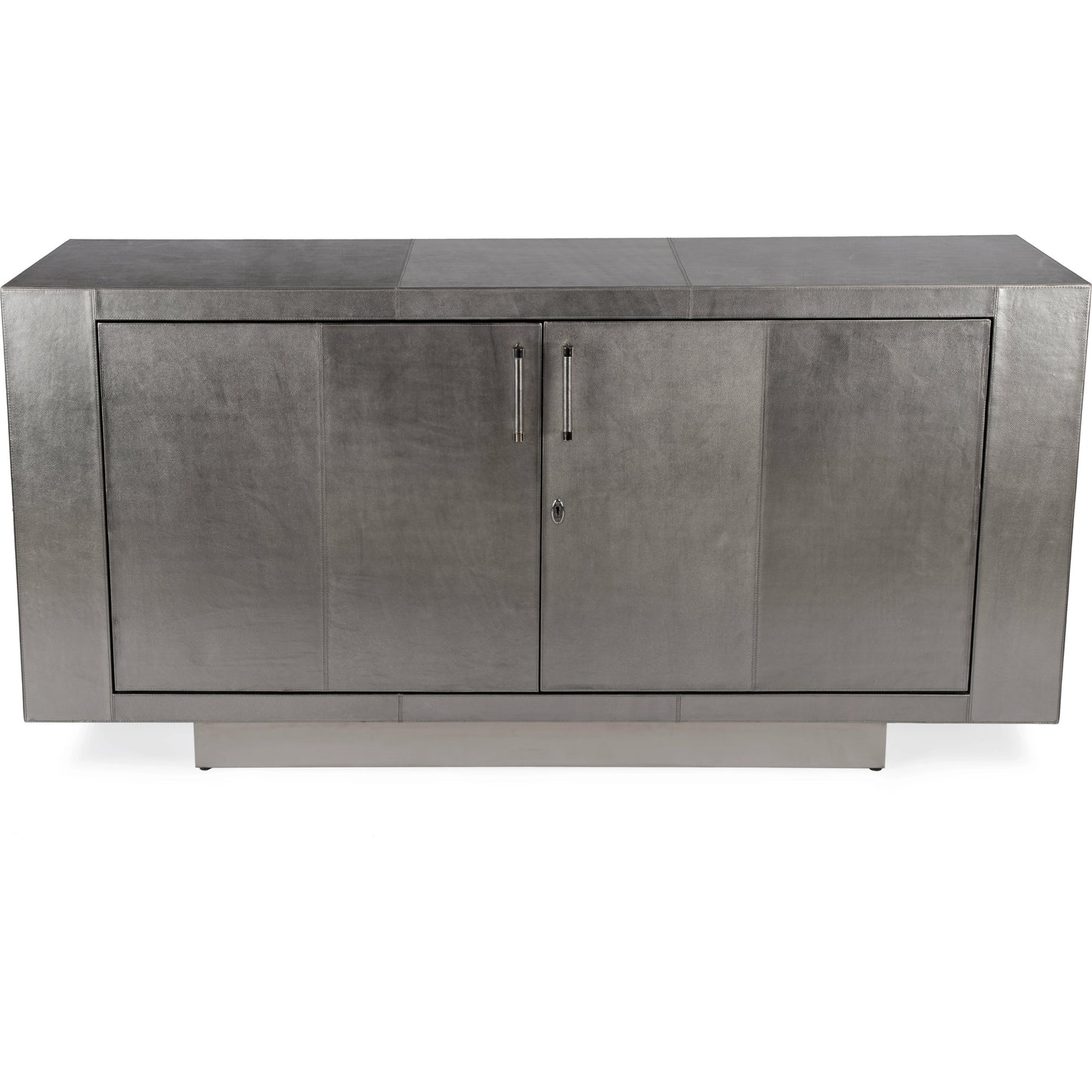003 SI-2021941 | Additional Silo | Francois Leather Sideboard by Butler Specialty Company in silver. Made from meranti wood solids, mdf, leather, polysuede cloth, stainless steel in a modern style.