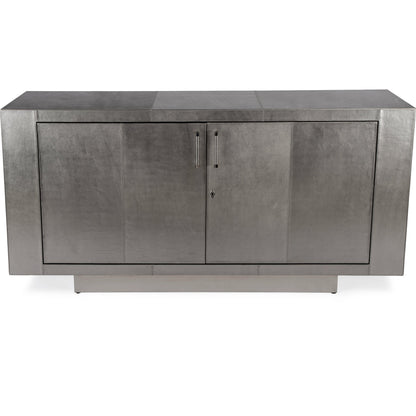 Francois Leather Sideboard by Butler Specialty Company in silver. Made from meranti wood solids, mdf, leather, polysuede cloth, stainless steel in a modern style.