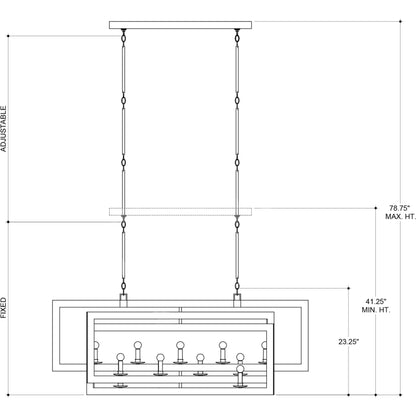 Middleton Rectangular Chandelier by Currey and Company. Made from wrought iron in a modern style.