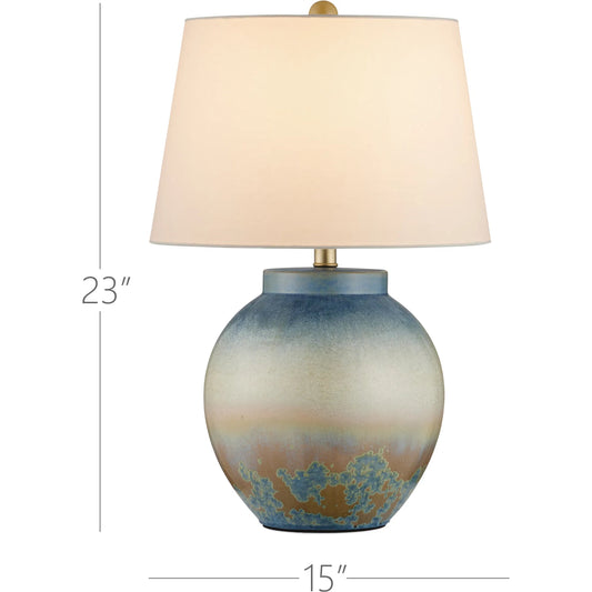 Dawning Table Lamp by Currey and Company in yellow, blue. Made from ceramic in a unique style.