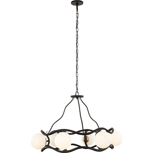 Betty Chandelier by Varaluz in carbon black/french gold. Made from unique in a modern style.