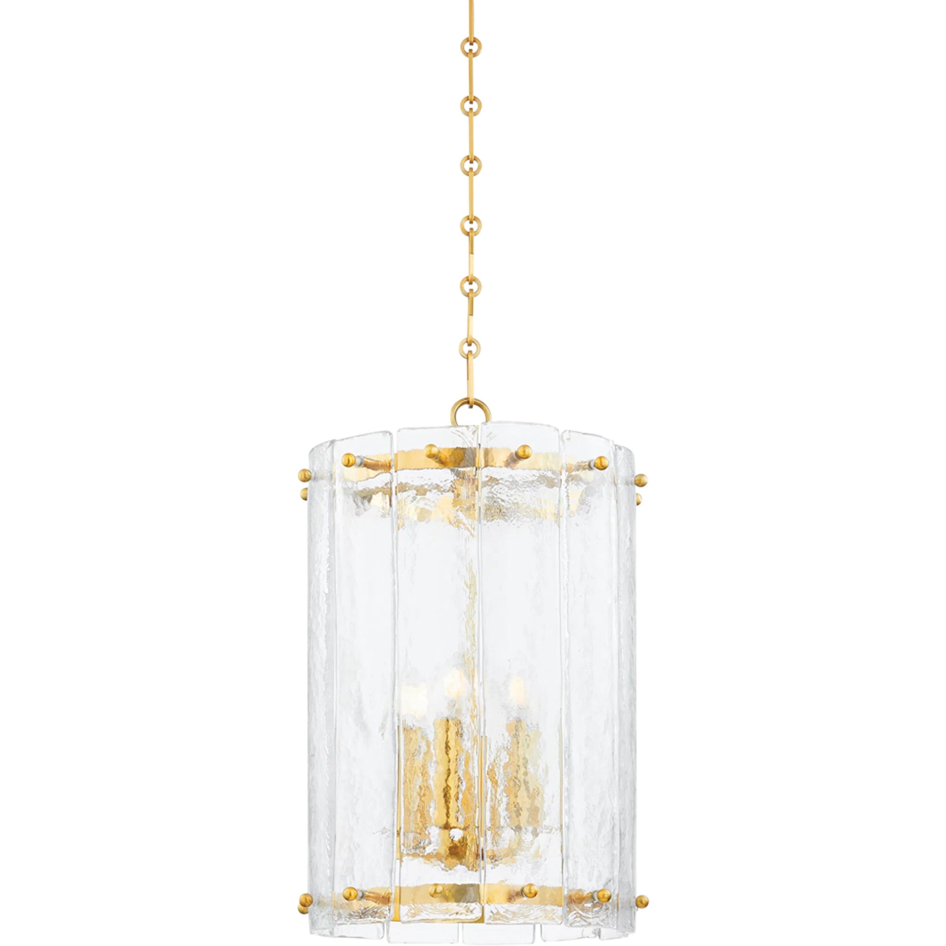 Rio Lantern by Corbett in vintage polished brass. Made from steel in a traditional style.