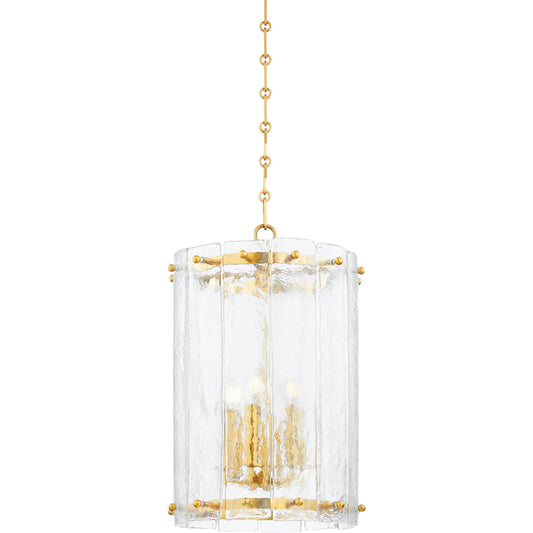 Rio Lantern by Corbett in vintage polished brass. Made from steel in a unique style.