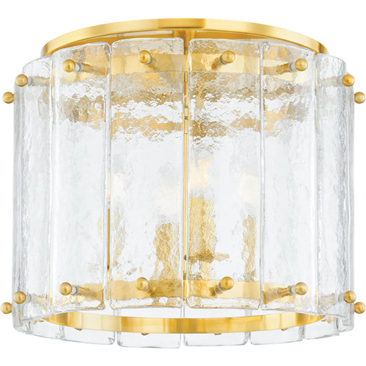 Rio Flush Mount by Corbett in vintage polished brass. Made from steel in a unique style.