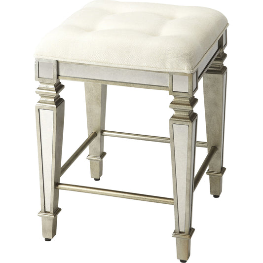 Celeste Mirrored Counter Stool by Butler Specialty Company in silver and mirror. Made from poplar solids, mdf, urethane foam cotton in a modern style.