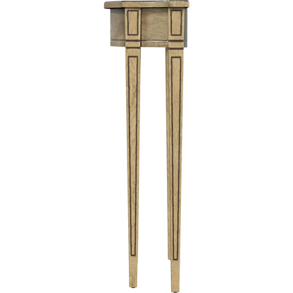 Chester Demilune Console Table by Butler Specialty Company in beige and antique beige. Made from rubberwood solids, mdf, resin, cherry, maple and walnut veneers in a transitional style.