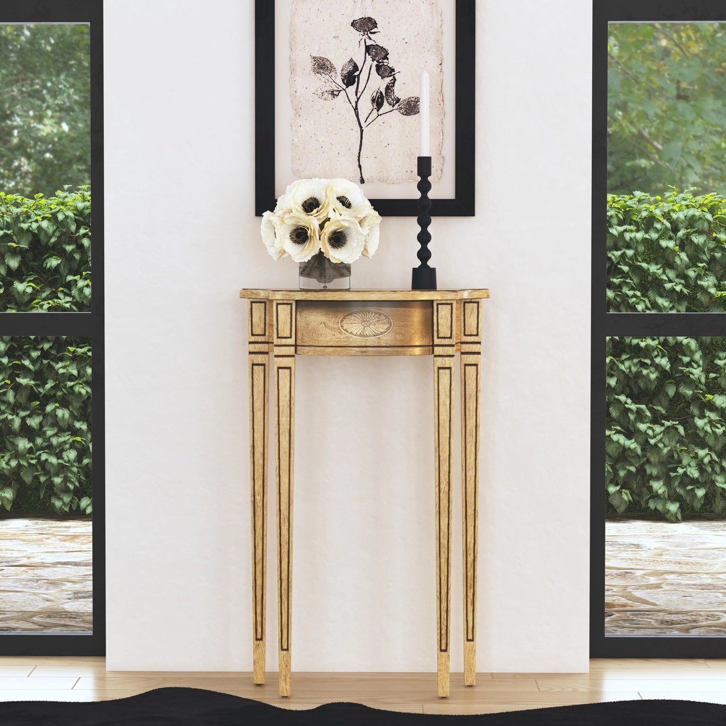 007 SI-2021913 | Lifestyle | Chester Demilune Console Table by Butler Specialty Company in beige and antique beige. Made from rubberwood solids, mdf, resin, cherry, maple and walnut veneers in a transitional style.