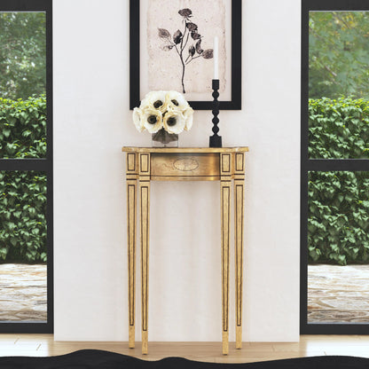 Chester Demilune Console Table by Butler Specialty Company in beige and antique beige. Made from rubberwood solids, mdf, resin, cherry, maple and walnut veneers in a transitional style.