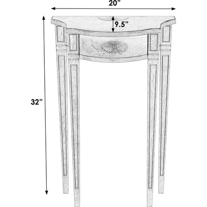 Chester Demilune Console Table by Butler Specialty Company in beige and antique beige. Made from rubberwood solids, mdf, resin, cherry, maple and walnut veneers in a transitional style.