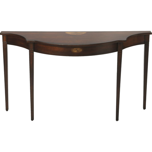 Chester Console Table by Butler Specialty Company in dark brown and plantation cherry. Made from rubberwood solids, mdf, resin, cherry, maple, walnut veneers in a traditional style.