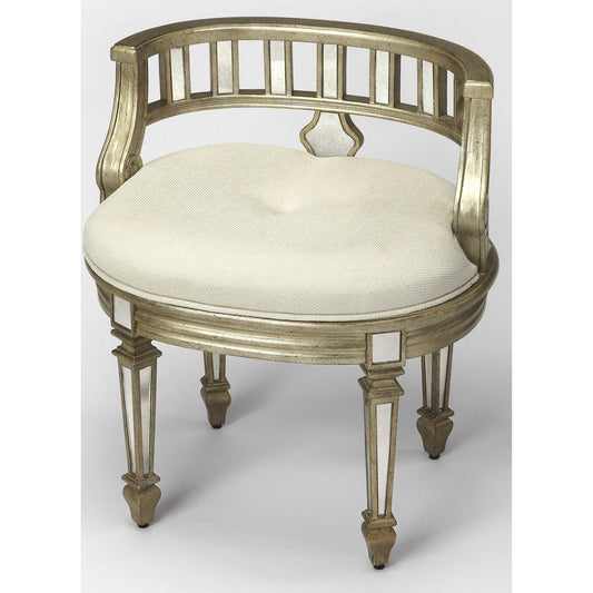 Rebecca Mirrored Vanity Stool by Butler Specialty Company in silver and mirror. Made from rubberwood, mdf in a modern style.