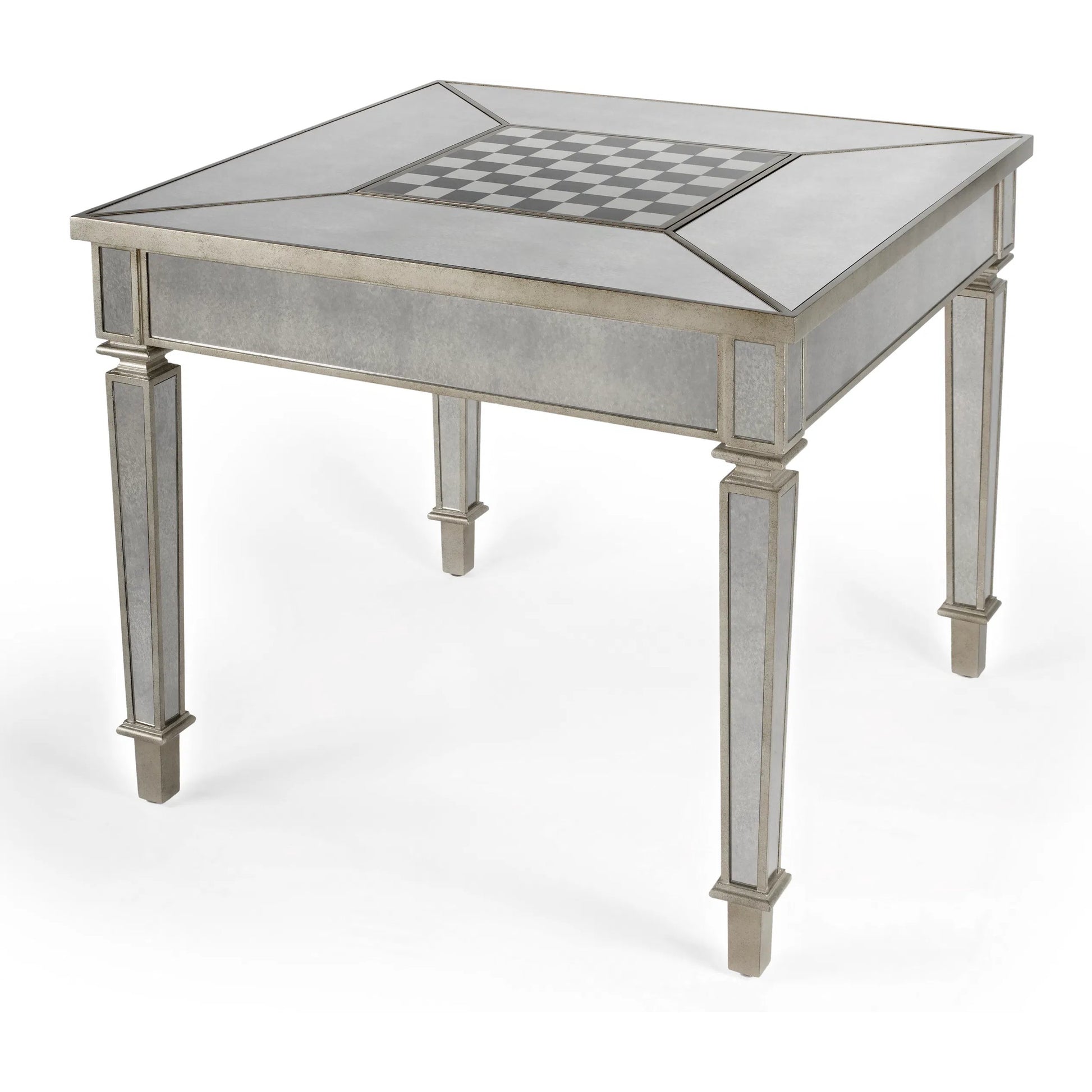 Celeste Mirrored Game Table by Butler Specialty Company in silver and mirror. Made from poplar hardwood solids, mdf in a traditional style.