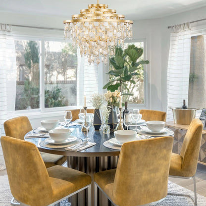 Kalani Chandelier by Varaluz in french gold. Made from unique in a traditional style.