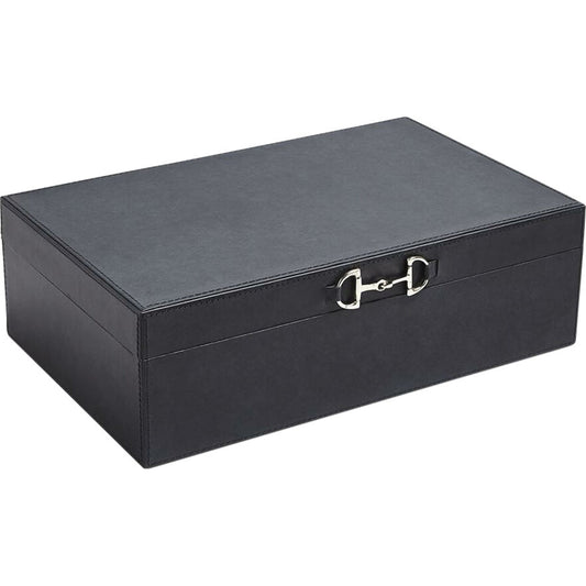 Stirrup Detail Box by Global Views in blue wash. Made from leather, polyester suede, stainless steel in a transitional style.