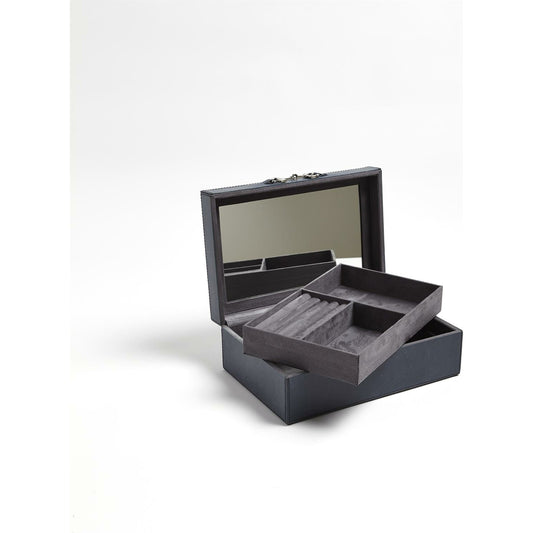 Stirrup Detail Box by Global Views in blue wash. Made from leather, polyester suede, stainless steel in a transitional style.