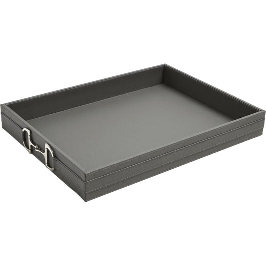 Stirrup Detail Tray by Global Views in blue wash. Made from leather, brass in a modern style.