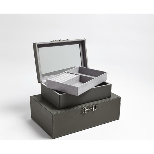 Stirrup Detail Box by Global Views in blue wash. Made from leather, polyester suede, stainless steel in a transitional style.