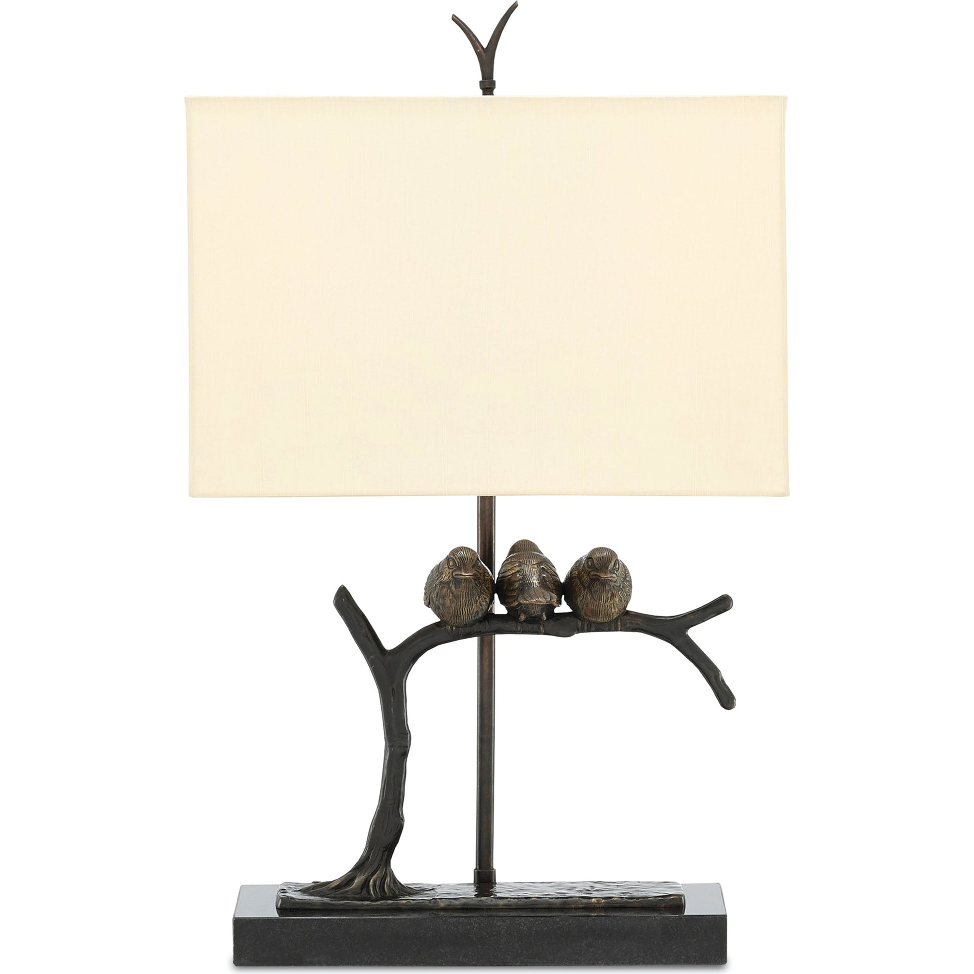 Sparrow Table Lamp by Currey and Company in bronze, black. Made from brass, marble in a cottage & farmhouse style.