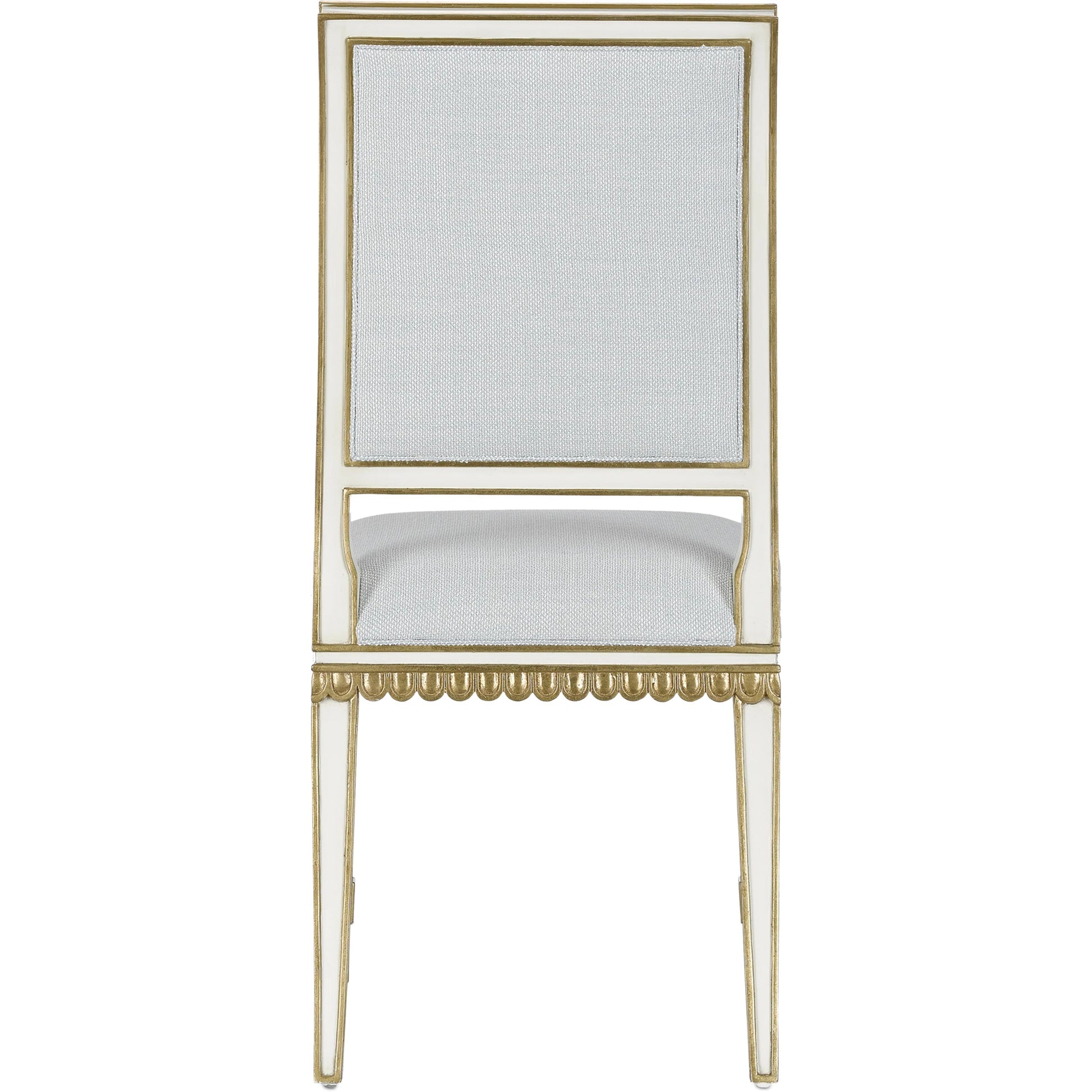 Ines Chair by Currey and Company in mixology moonstone and ivory, antique gold. Made from mahogany in a transitional style.