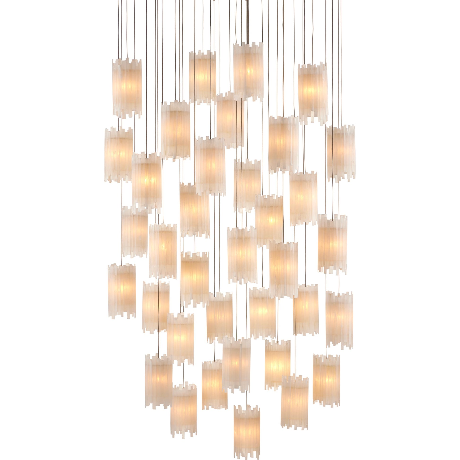 Escenia 36-Light Multi-Drop Pendant by Currey and Company in natural selenite, silver. Made from selenite, frosted glass in a transitional style.