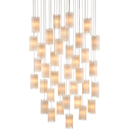Escenia 36-Light Multi-Drop Pendant by Currey and Company in natural selenite, silver. Made from selenite, frosted glass in a transitional style.