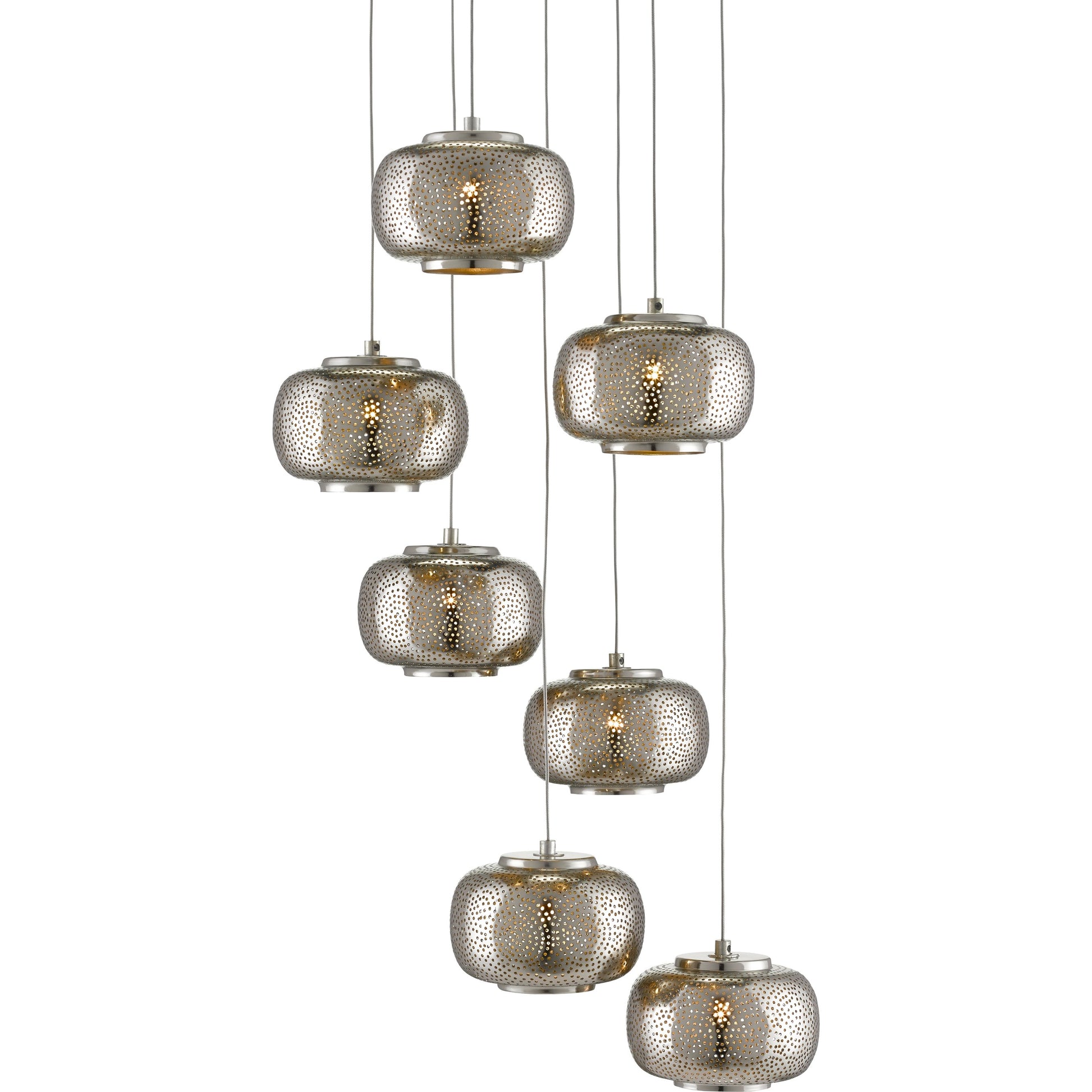 Pepper Pendant by Currey and Company in painted silver, nickel. Made from metal in a modern style.