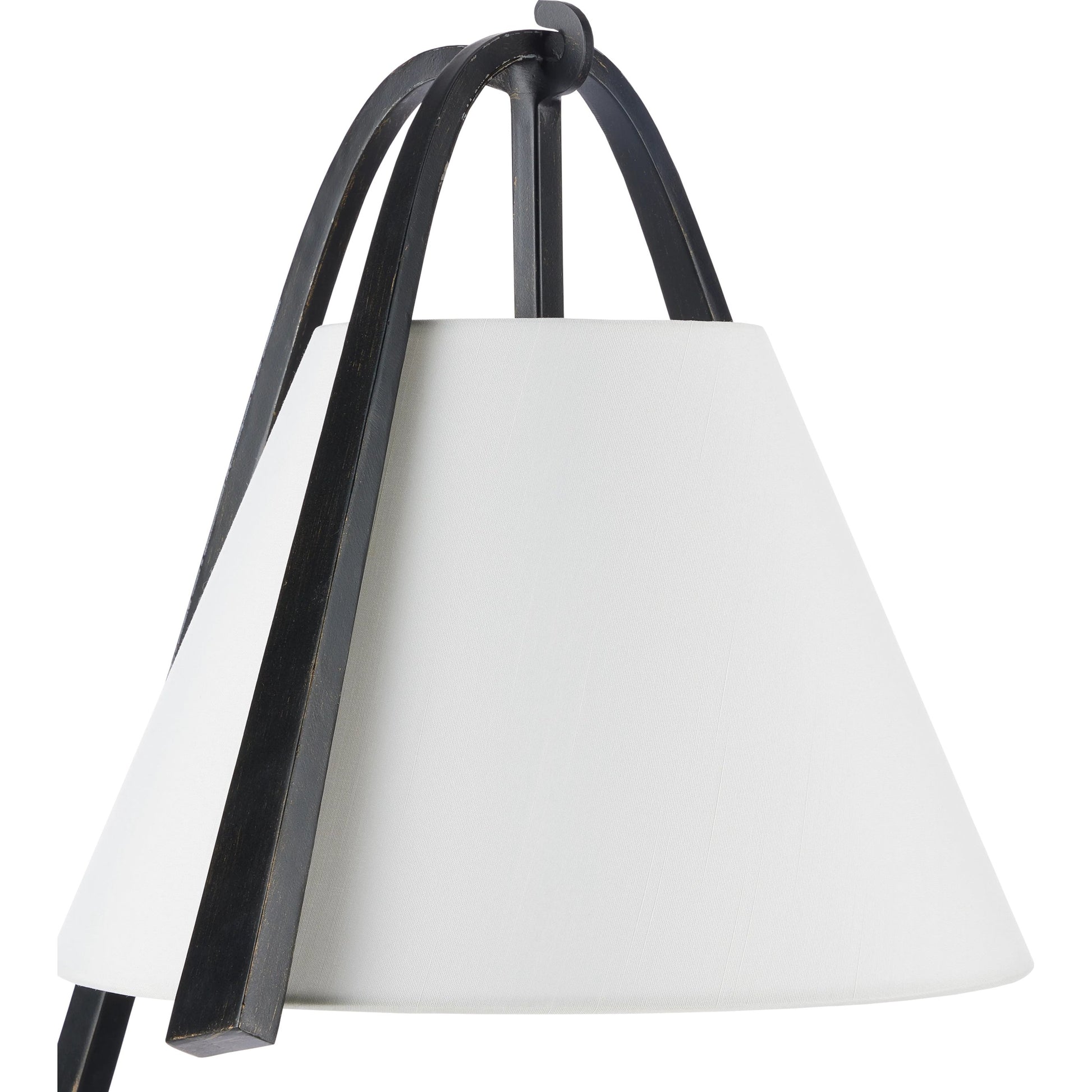 Frey Floor Lamp by Currey and Company in satin black, brushed brown. Made from metal in a modern style.