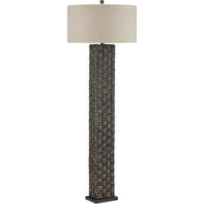 Eden Floor Lamp by Currey and Company in black. Made from seagrass in a rustic style.