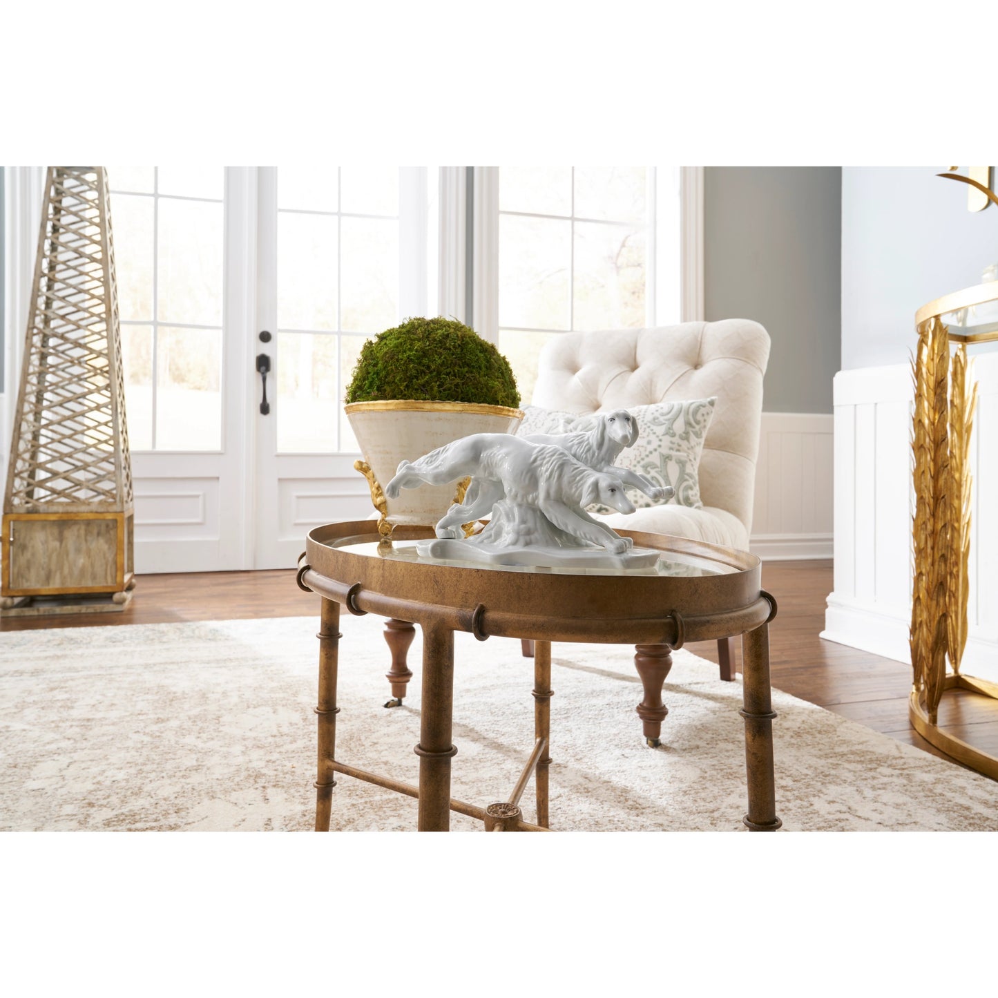 002 SR-382761 | Lifestyle | Bamboo Cocktail Table by Chelsea House in antique gold. Made from metal, glass in a eclectic & global style.