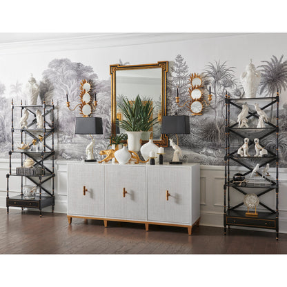 Carnaby Bookcase by Chelsea House in black, gold. Made from poplar. black, gold finish. one dra in a transitional style.