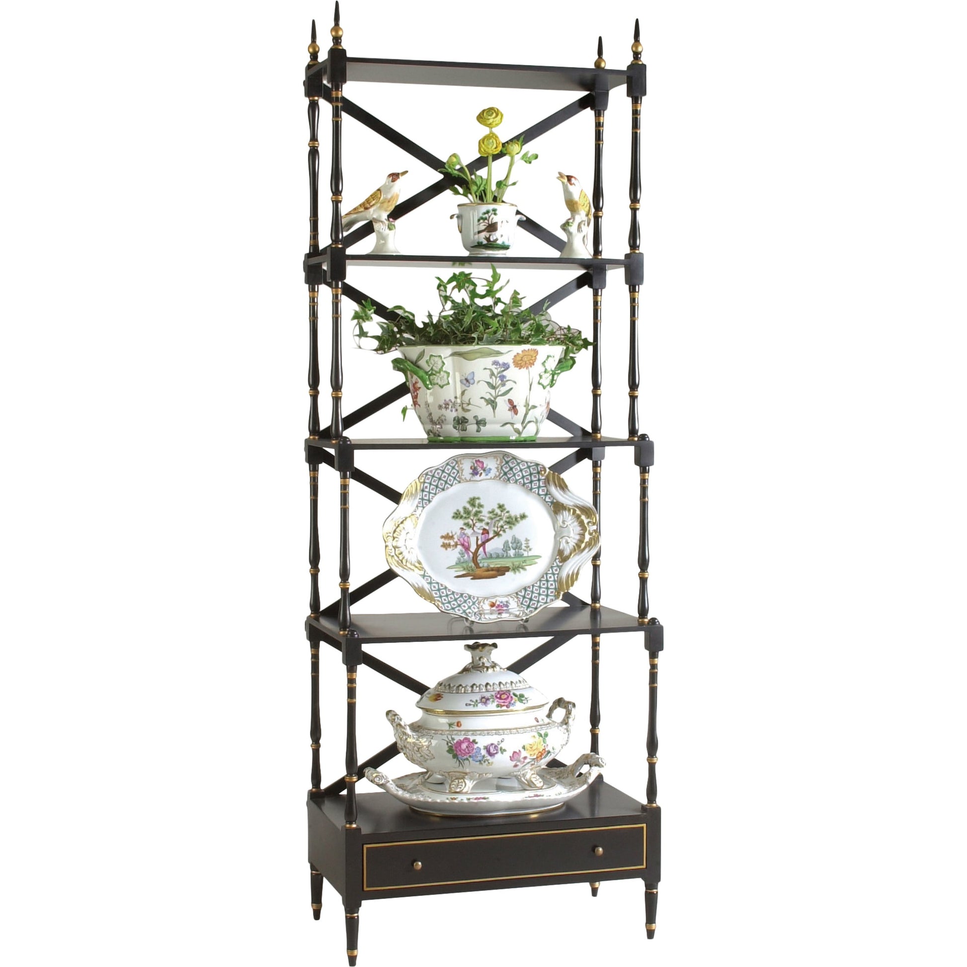 Carnaby Bookcase by Chelsea House in black, gold. Made from poplar. black, gold finish. one dra in a transitional style.
