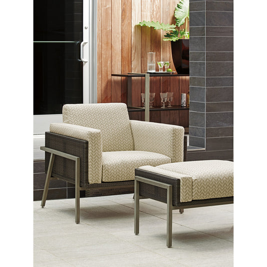 Del Mar Ottoman by Tommy Bahama Outdoor in platinum gray. Made from unique in a modern style.